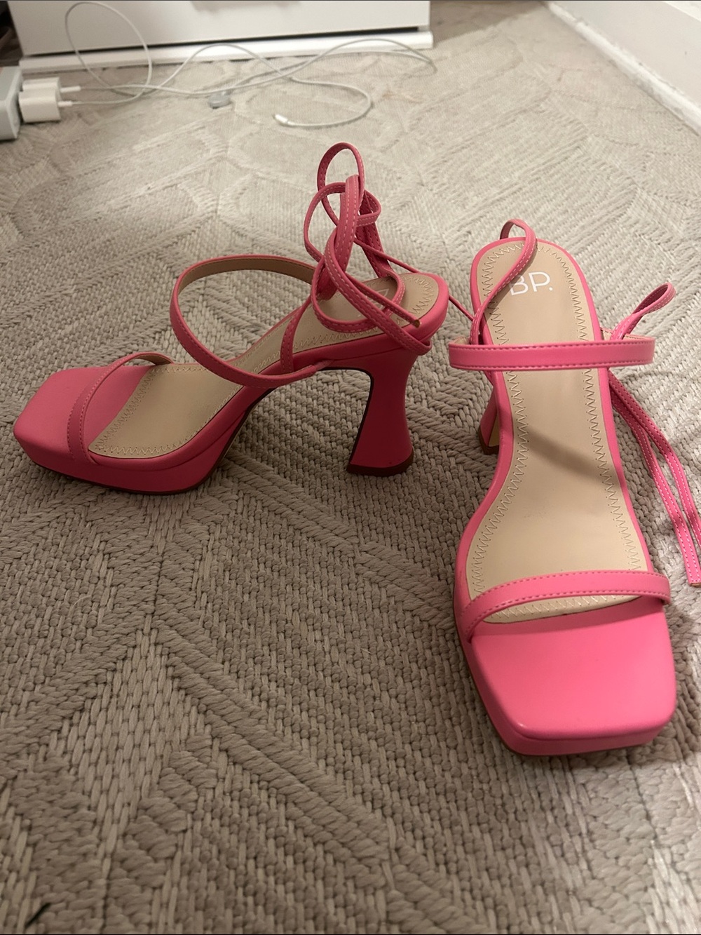 bp Hot Pink Strappy Lace-Up Block Heels